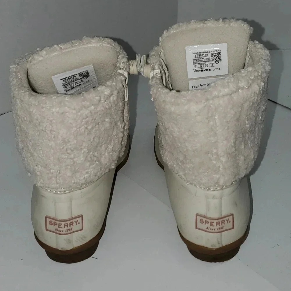 Sperry Cream Saltwater Sherpa Side Zip Women's Size 7